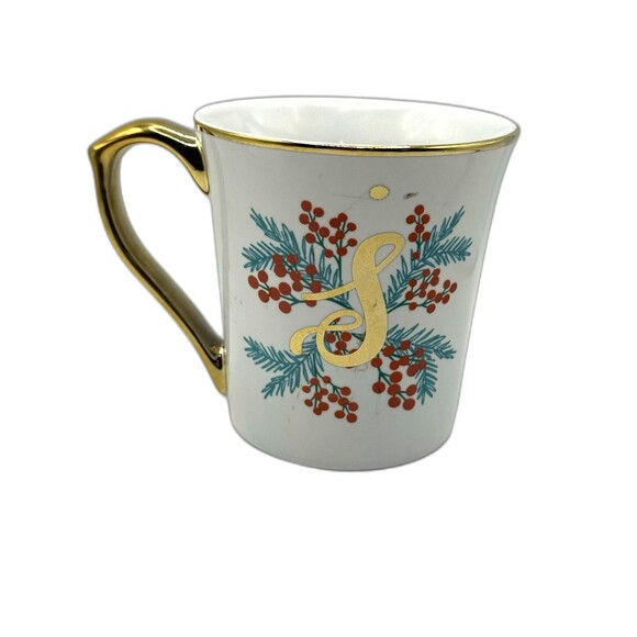 Monogram Letter S Mug 10 Strawberry Street Xmas Gold Filigree Cottagecore - Picture 3 of 10